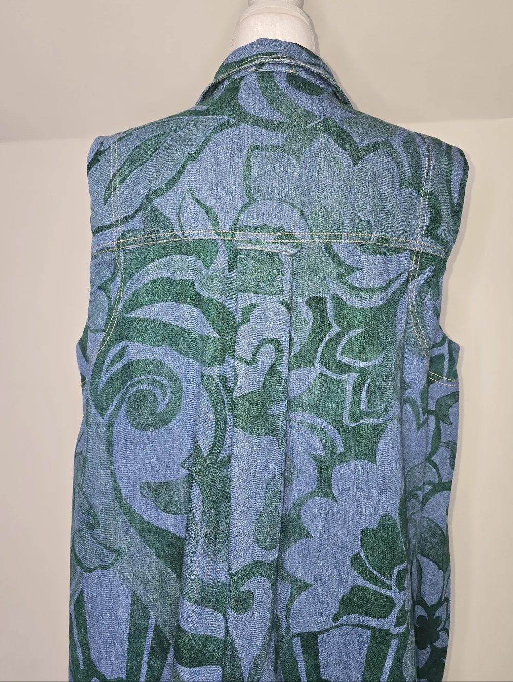Anthropologie Pilcro Denim Shift Dress Green Floral Sleeveless Button Front Size - Picture 4 of 13
